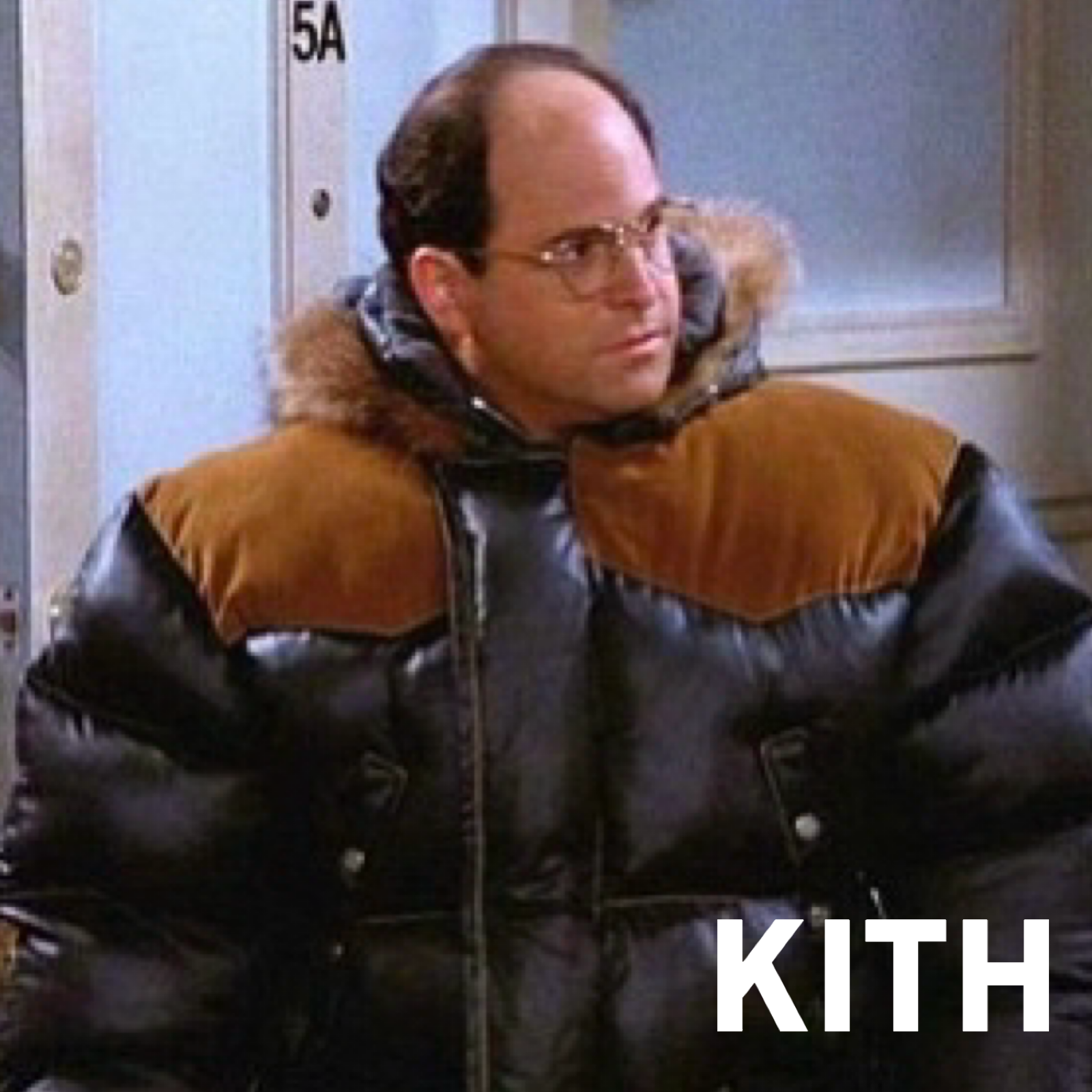 Goerge Costanza in puffy coat with the caption Kith