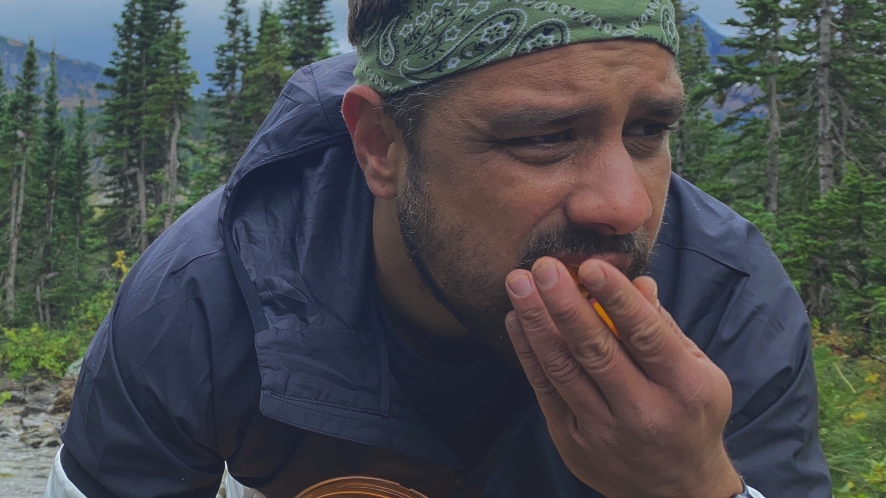 Close up of me eating cheeseballs looking sick. 