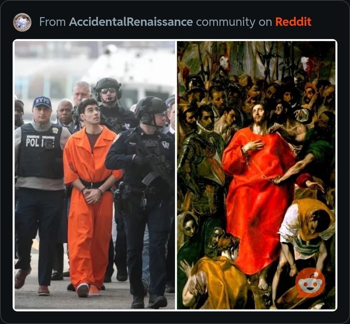 two panel Luigi on left and Jesus on right. Jesus robe is photoshopped to be more orange. 