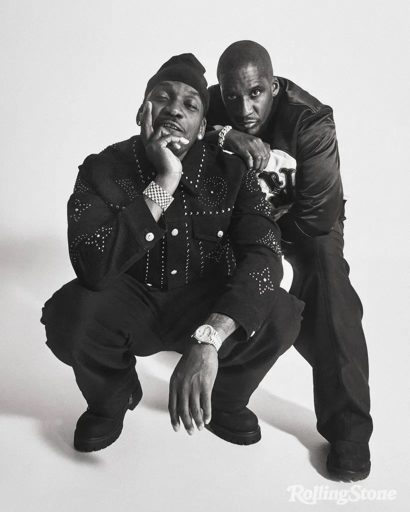 Black and white photo of the rap duo Clipse, Malice and Pusha T. 