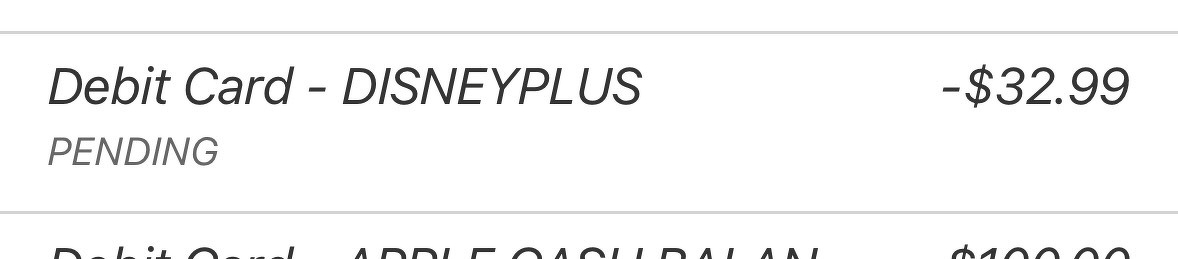 Debit card - DisneyPlus -$32.99