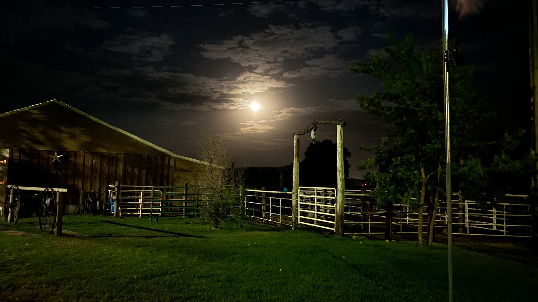 Nighttime photo of a ranch
