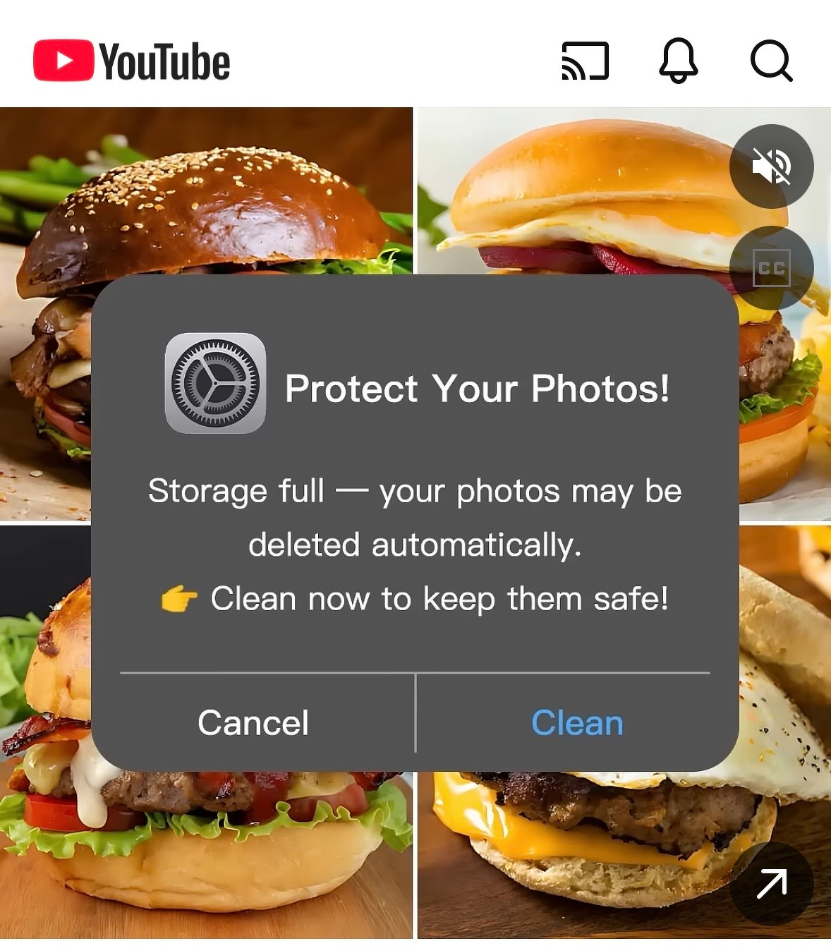 A fake systems alert pop up telling users to "protect your photos!" 